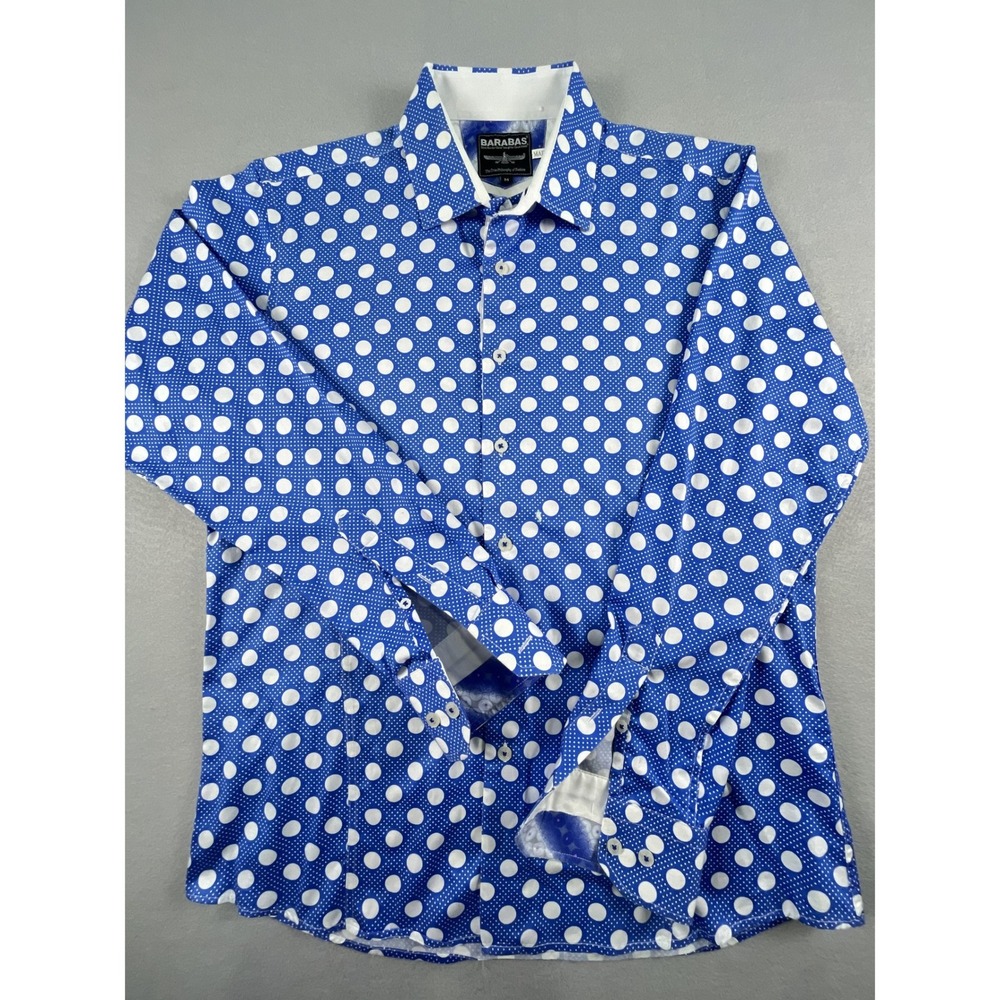 Barabas Button Down Shirt Mens M Blue Polka Dot Long Sleeve Casual Dress Shirt
